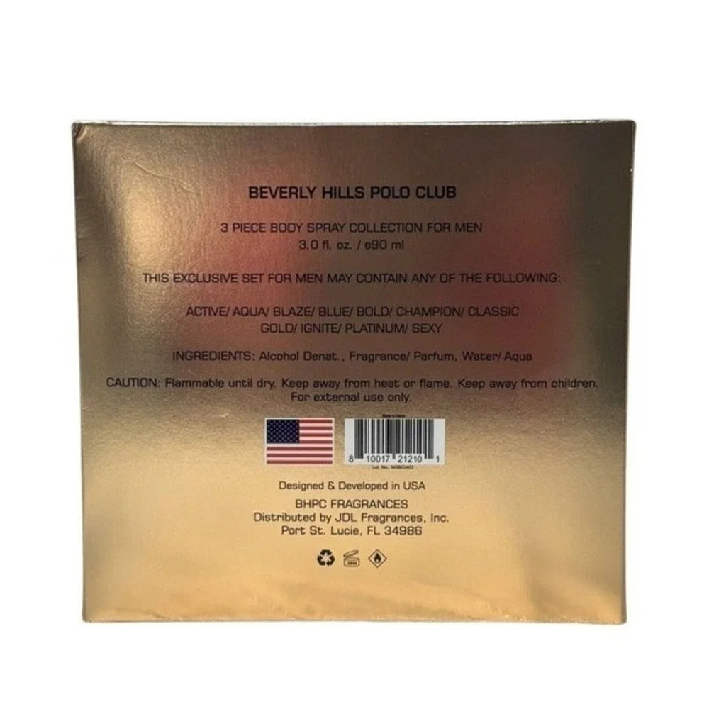 Beverly Hills Polo Club Men's 3 Piece Set Body‎ Spray Classic Blaze Champion 3oz